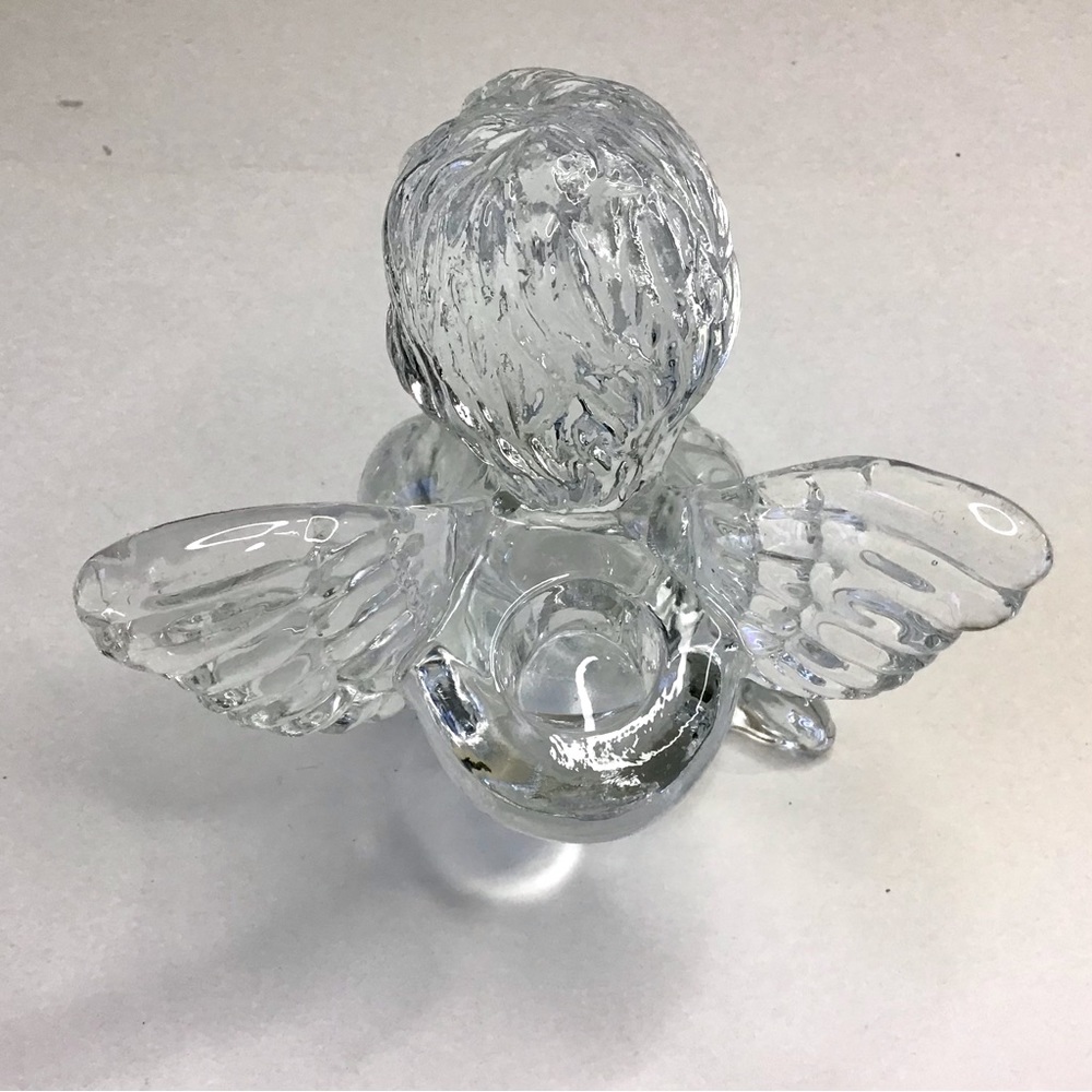 Vintage Angel Cherub Taper Candle Holder Heavy Clear Glass 5.25”H Excellent - Picture 9 of 12